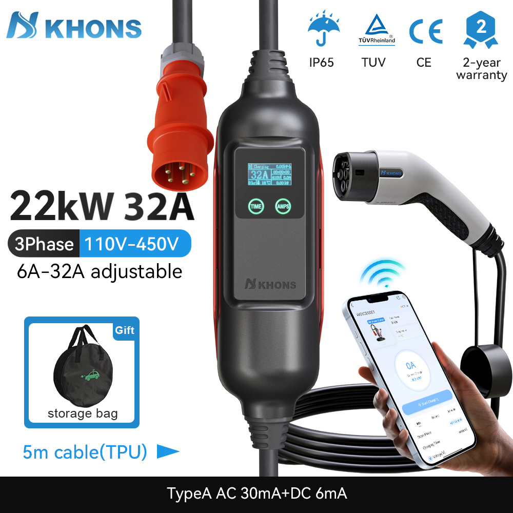 Khons Portable EV Charger Type - Ev Charger Type 2 22Kw 32A 3 Phase review and price