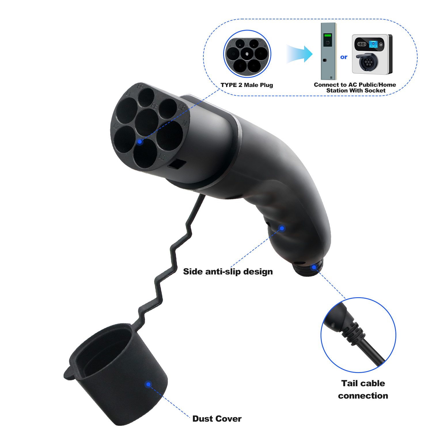 Kolanky EV Plug Type 2 Male  1 - Ev Charger Type 2 22Kw 32A 3 Phase review and price