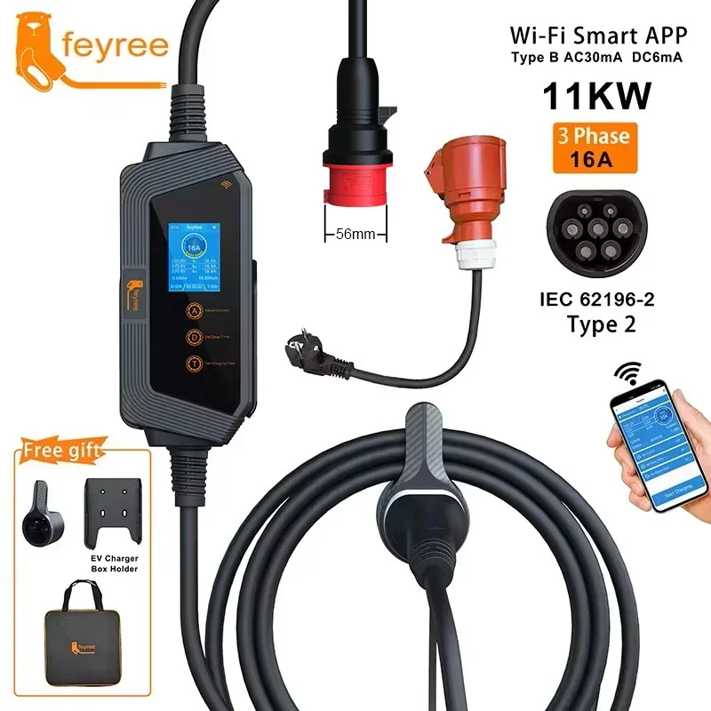 feyree 11KW 16A 3Phase Type2 P - Type 2 Portable Ev Charger 11Kw Cee review and price